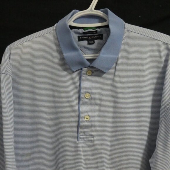 TOMMY HILFIGER - Golf | xl - extra large | Light Blue and White Stripe Polo Top - Picture 4 of 15